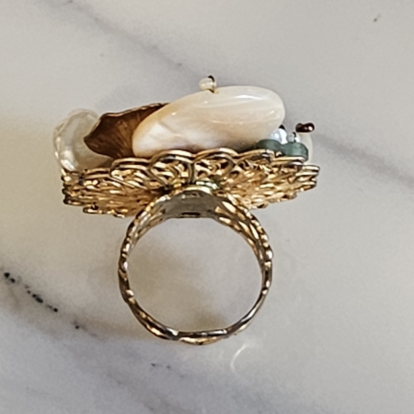 Signed, Miriam Haskell Lt. Blue Beaded Vintage Ring - Sz 7.5